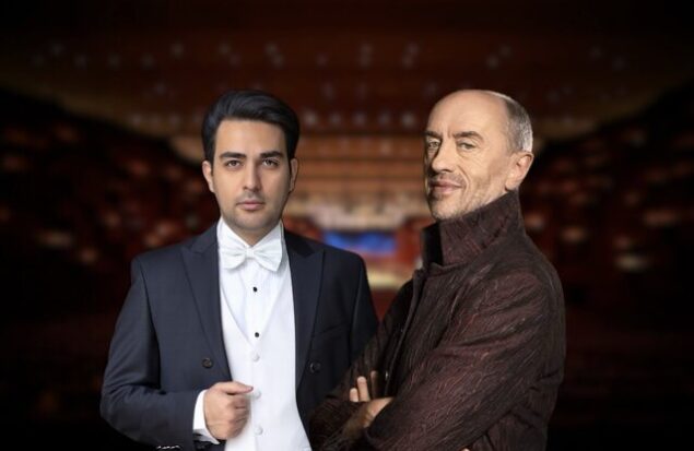 خواننده ایرانی در کنار رهبر ارکستر فرانسوی روی صحنه می‌رود
